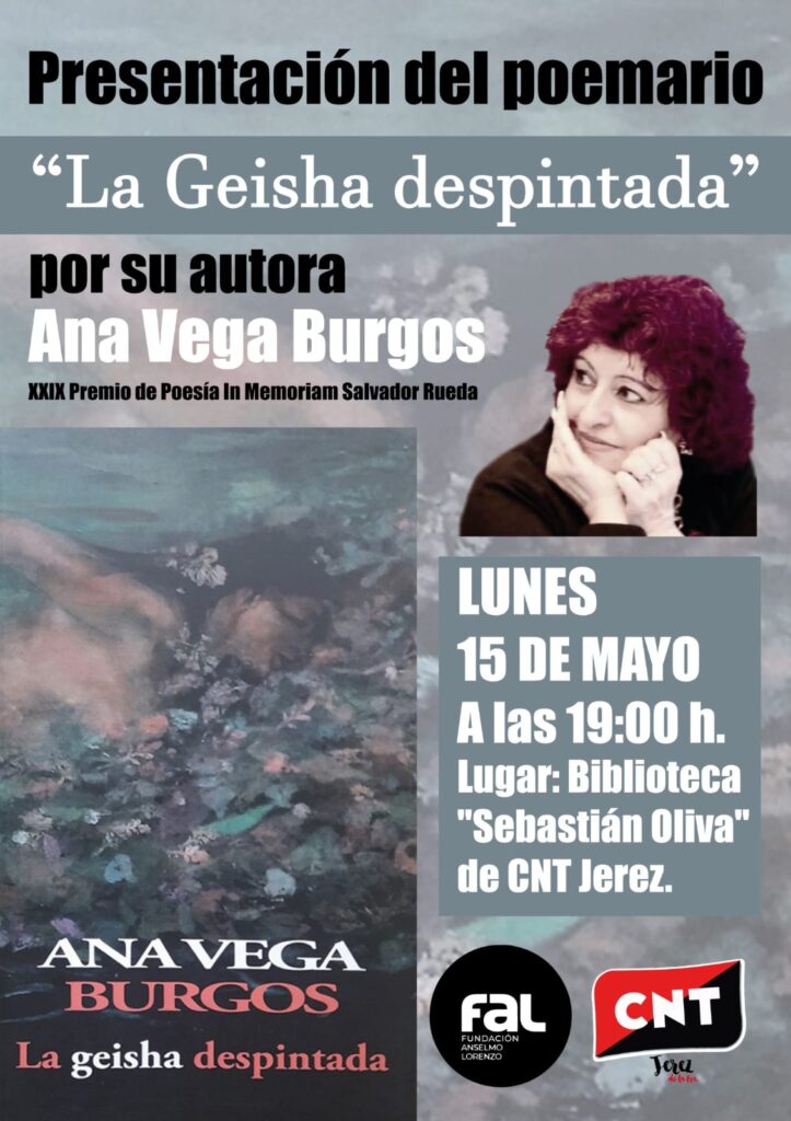 La escritora Ana Vega estará en CNT Jerez para presentar «La geisha despintada»